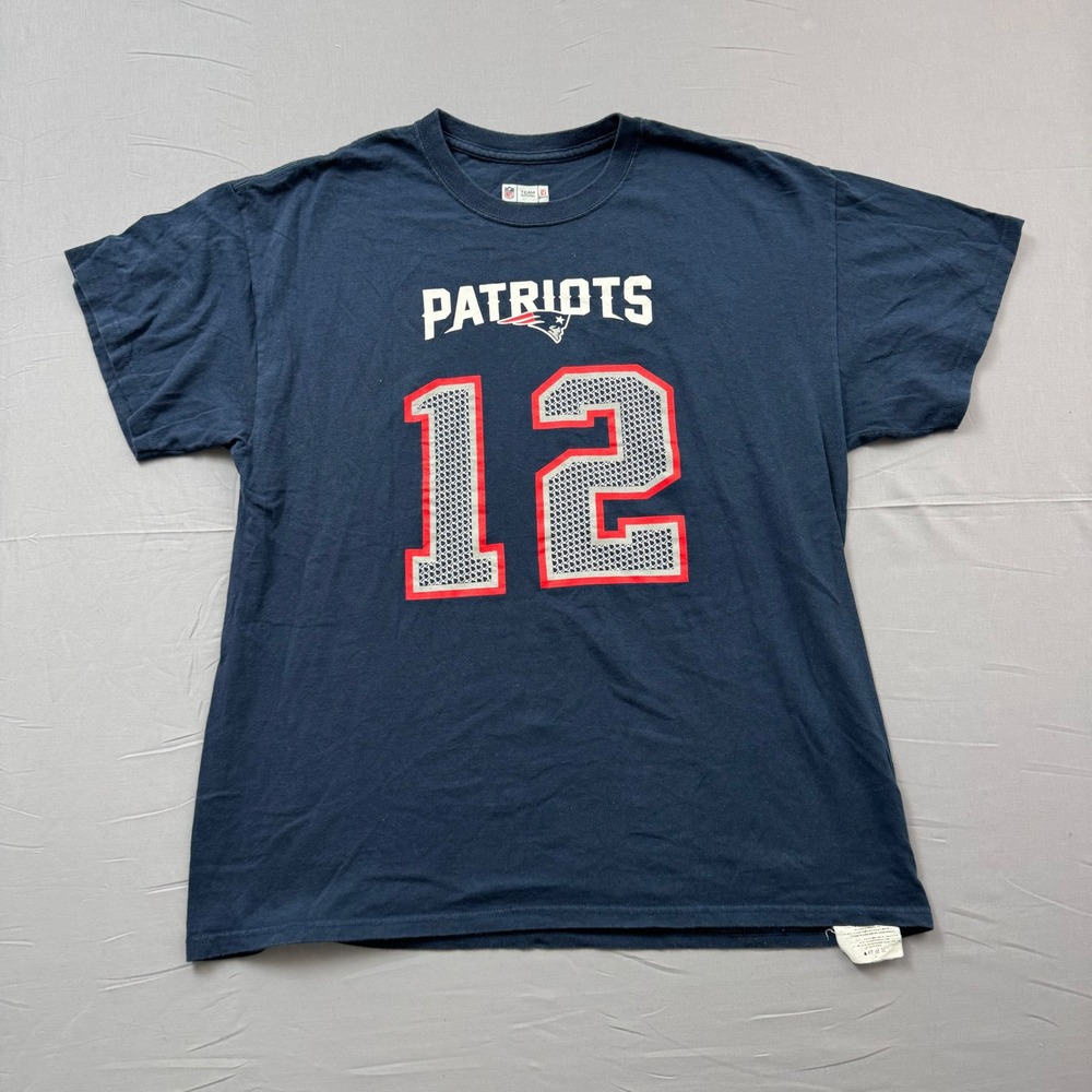 NFL Team Apparel New England Patriots Tom Brady 12 Navy Blue T-Shirt Mens‎ Large